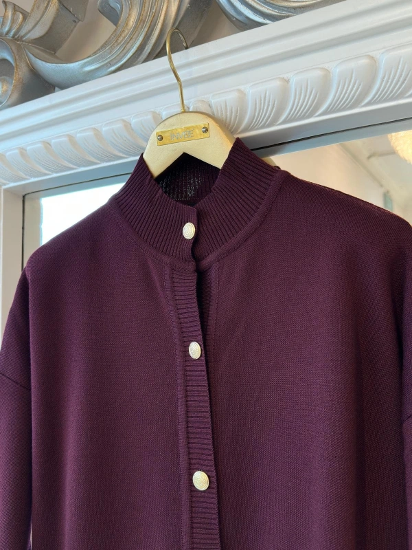 İNVEE 7070 Yün Karışımlı Triko Hırka - Bordo