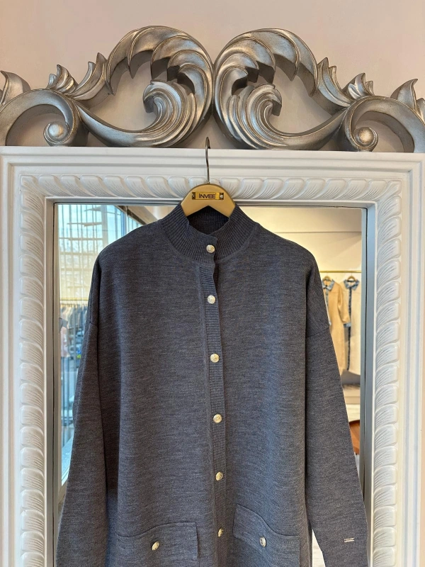 İNVEE 7070 Yün Karışımlı Triko Hırka - Gri