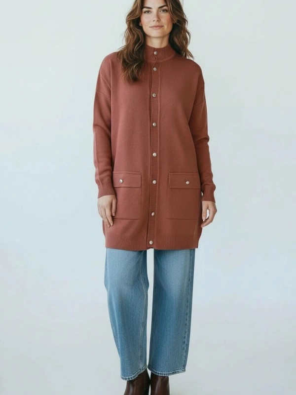 İNVEE 7070 Yün Karışımlı Triko Hırka - Kiremit