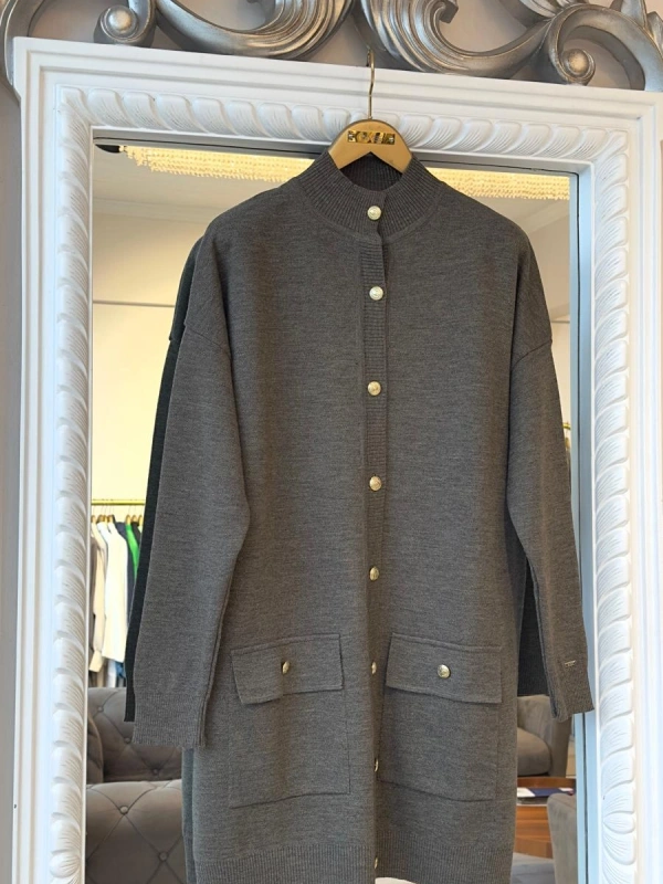 İNVEE 7070 Yün Karışımlı Triko Hırka - Vizon