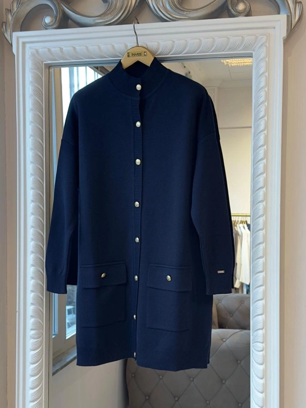 İNVEE 7070 Yün Karışımlı Triko Hırka - Lacivert