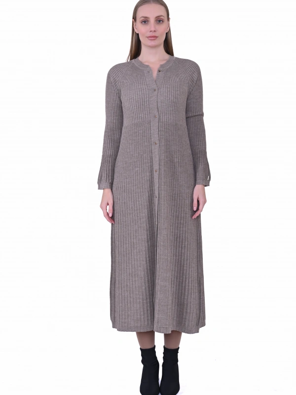 İNVEE 7073 Yün Karışımlı Hırka - Sütlü Kahve