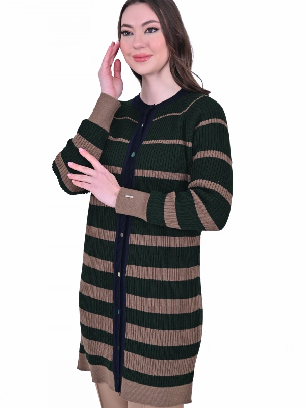 İNVEE 7075 Yün Karışımlı Renk Bloklu Hırka - Yeşil