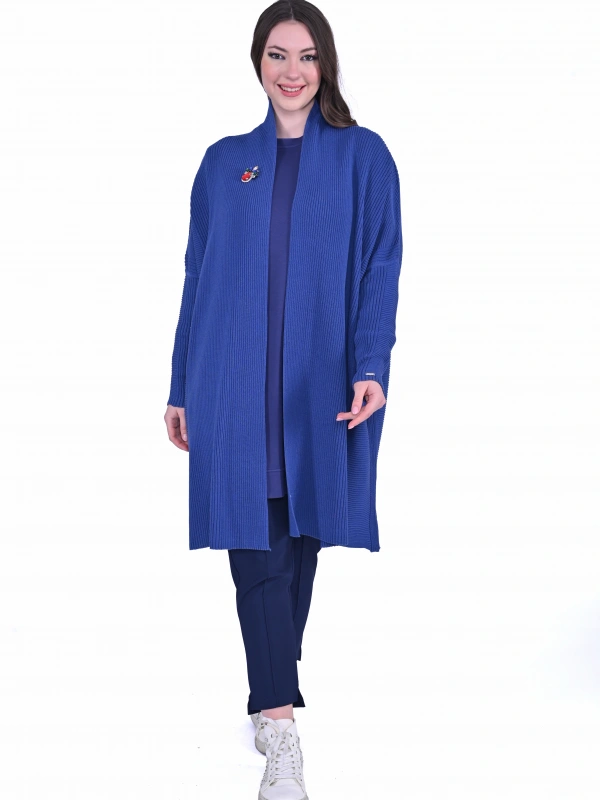 İNVEE 7077 Yün Karışımlı İndigo Hırka