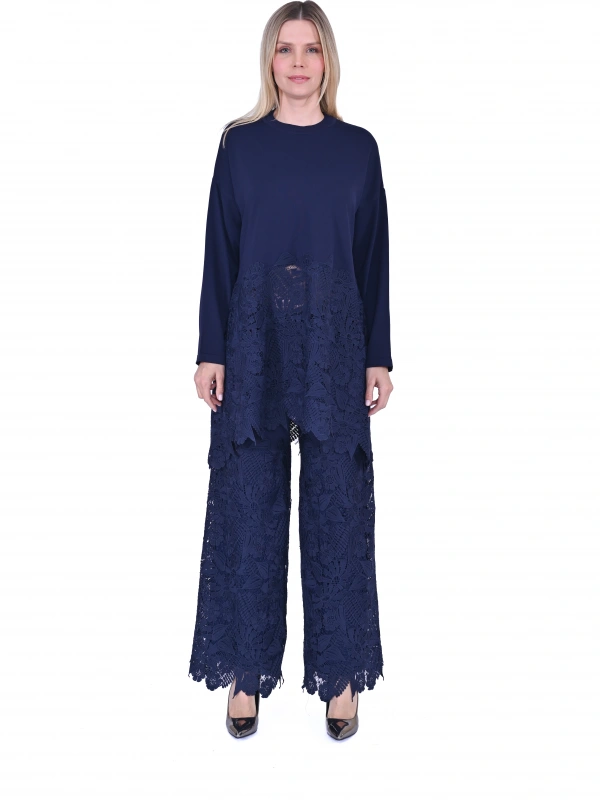 İNVEE 7078 Dantelli Takım - Lacivert