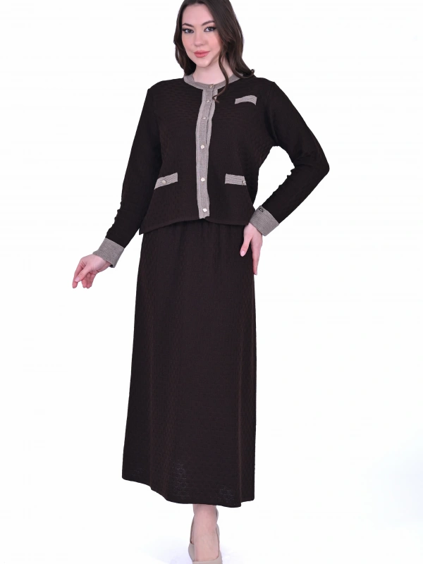 İNVEE 7080 Yün Karışımlı Triko Takım - Kahverengi