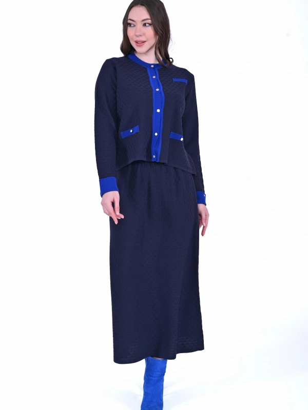 İNVEE 7080 Yün Karışımlı Triko Takım - Lacivert