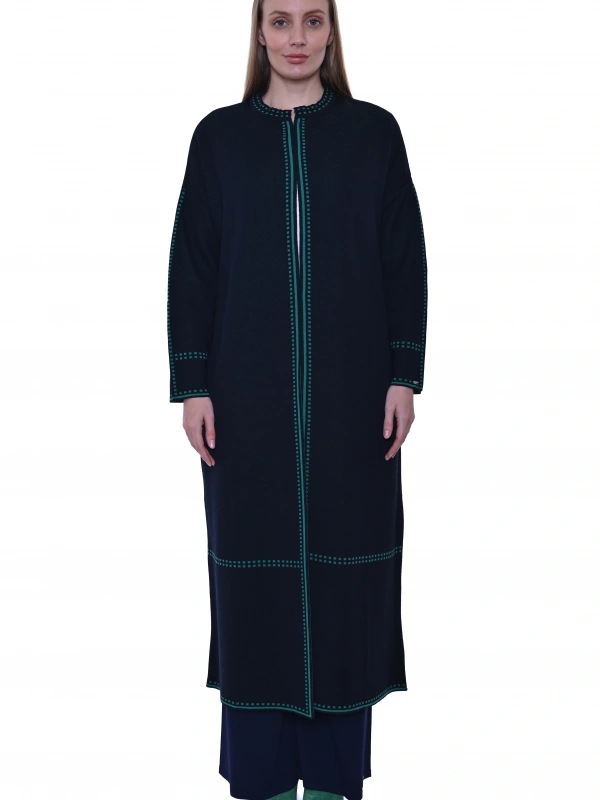 İNVEE 7083 Yün Karışımlı Uzun Hırka - Lacivert