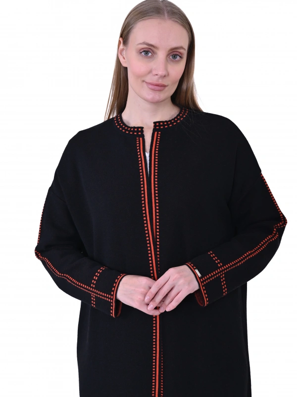 İNVEE 7083 Yün Karışımlı Uzun Hırka - Siyah