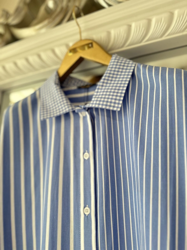 İNVEE Çizgili Uzun Gömlek - Mavi