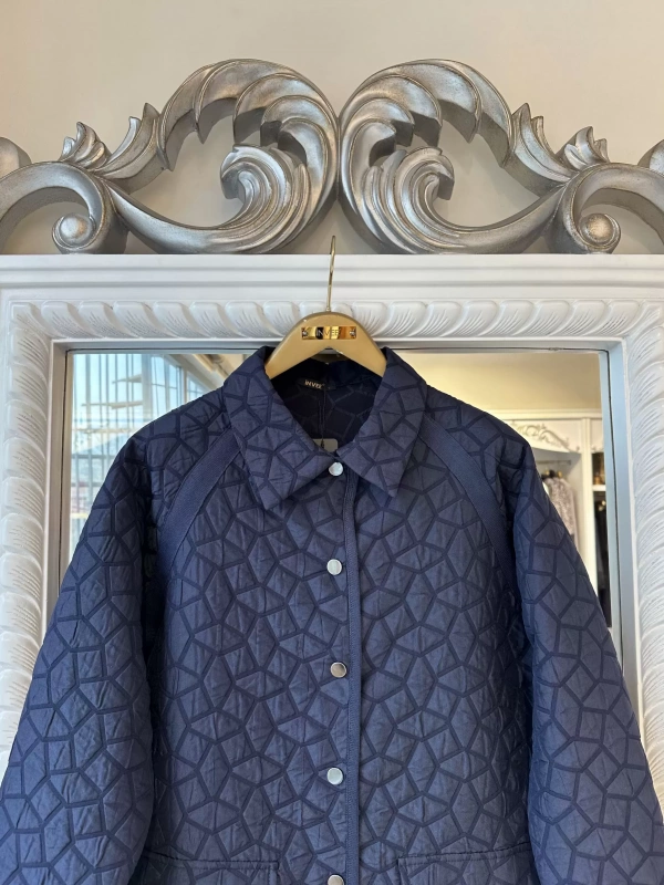 İNVEE Biye Detaylı Uzun Kapitone Ceket - Lacivert