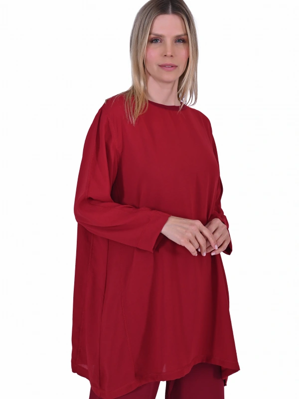 İNVEE 7104 Rahat Kalıp Caz Tunik - Bordo