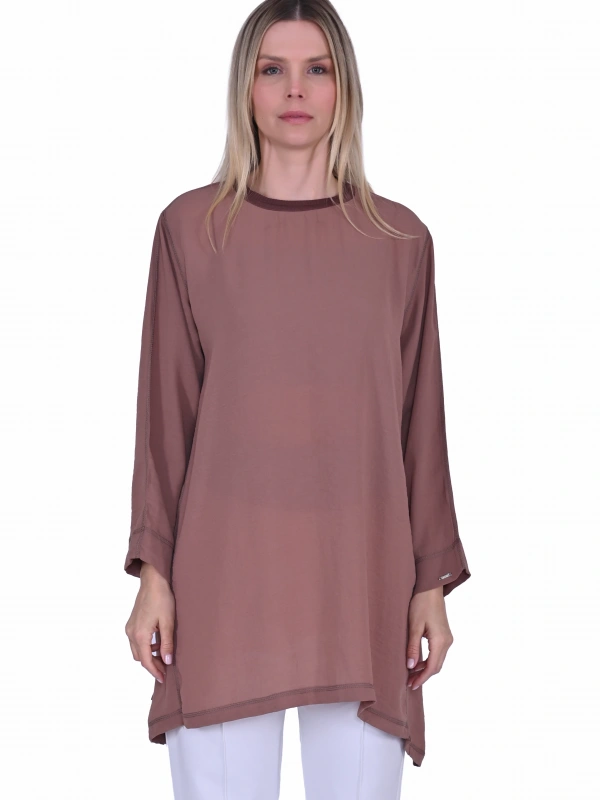 İNVEE 7104 Rahat Kalıp Caz Tunik - Kahve