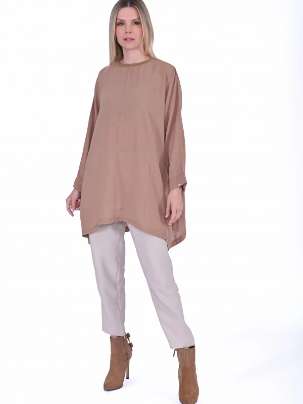 İNVEE 7104 Rahat Kalıp Caz Tunik - Camel