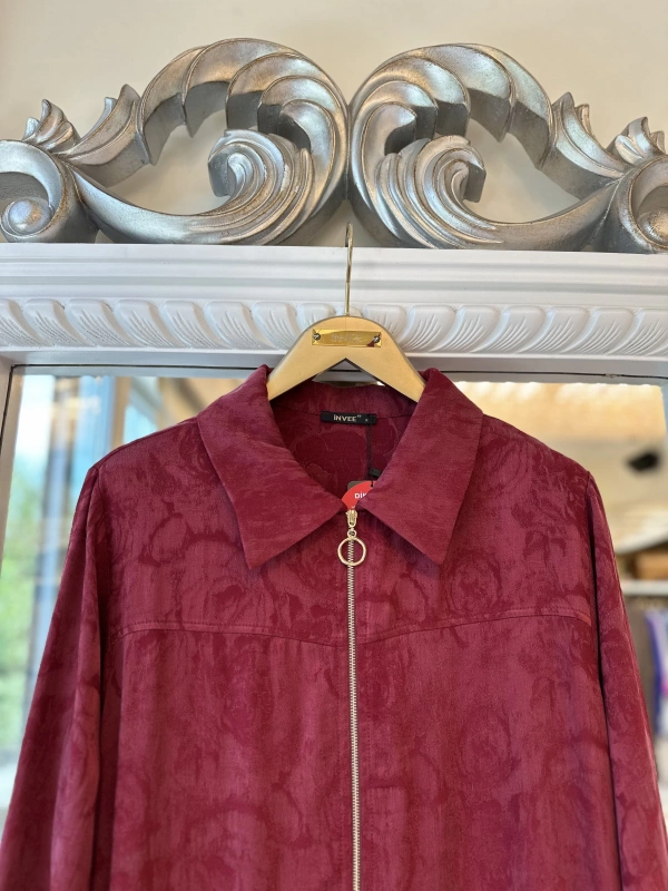 İNVEE Çiçek Desenli Lyocell Kap - Bordo