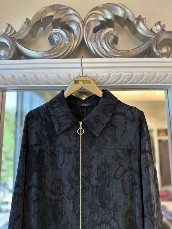 İNVEE Çiçek Desenli Lyocell Kap - Siyah