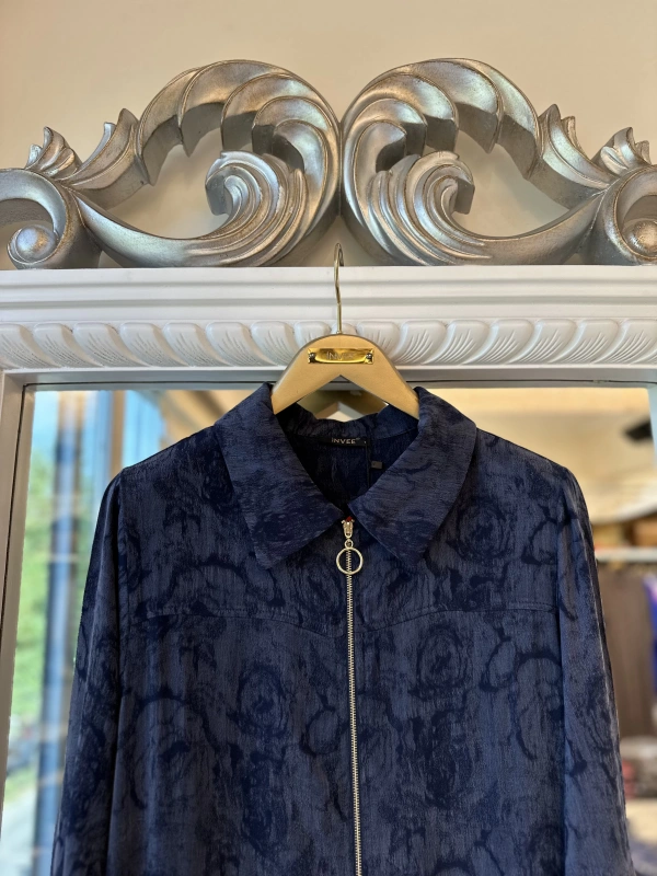 İNVEE Çiçek Desenli Lyocell Kap - Lacivert