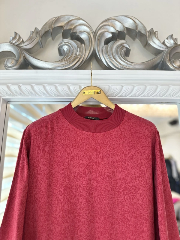 İNVEE 7136 Desenli Modal Elbise - Bordo