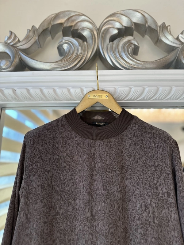 İNVEE 7136 Desenli Modal Elbise - Kahverengi