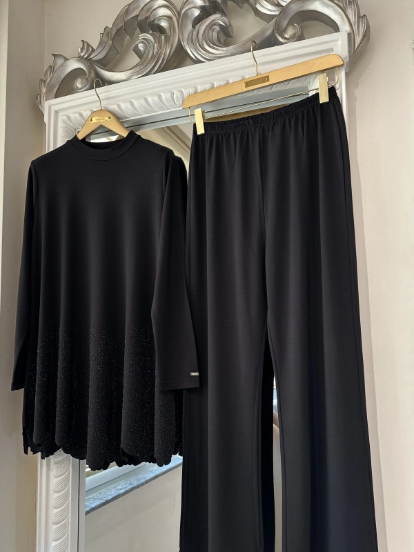 İNVEE Taş Baskılı Modal Takım - Siyah