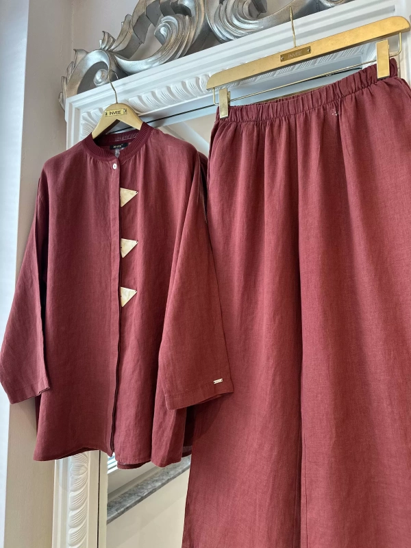 İNVEE 7145 Keten Takım - Bordo