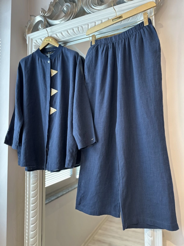 İNVEE 7145 Keten Takım - İndigo