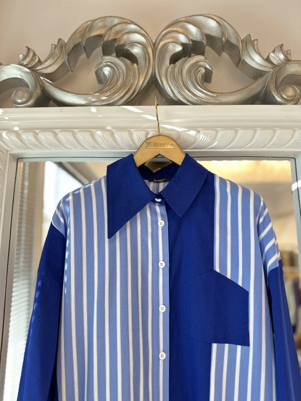 İNVEE Cep Detaylı Uzun Gömlek - Lacivert