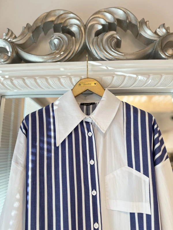 İNVEE Cep Detaylı Uzun Gömlek - Beyaz