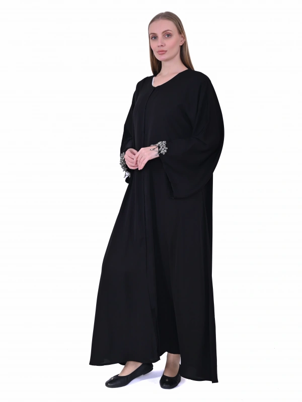 İNVEE 6996 Taş Detaylı Siyah Ferace