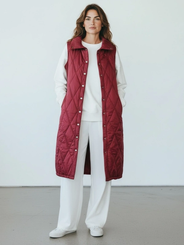 İNVEE Baklava Desenli Kapitone Yelek - Bordo