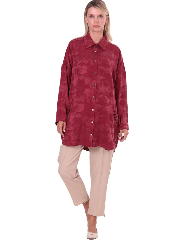 İNVEE Çiçek Desenli Lyocell Gömlek - Bordo