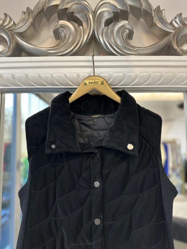 İNVEE Çıtçıt Kapamalı İpek Deri Yelek - Siyah