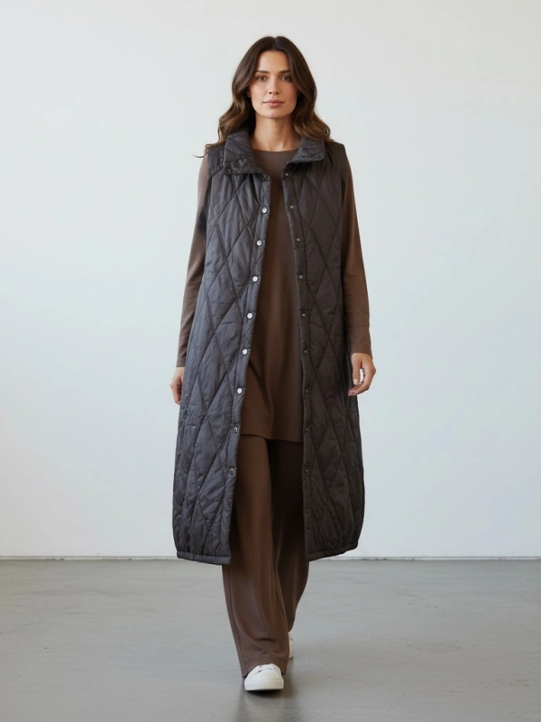 İNVEE Çıtçıt Kapamalı Kapitone Yelek - Baklava Desenli