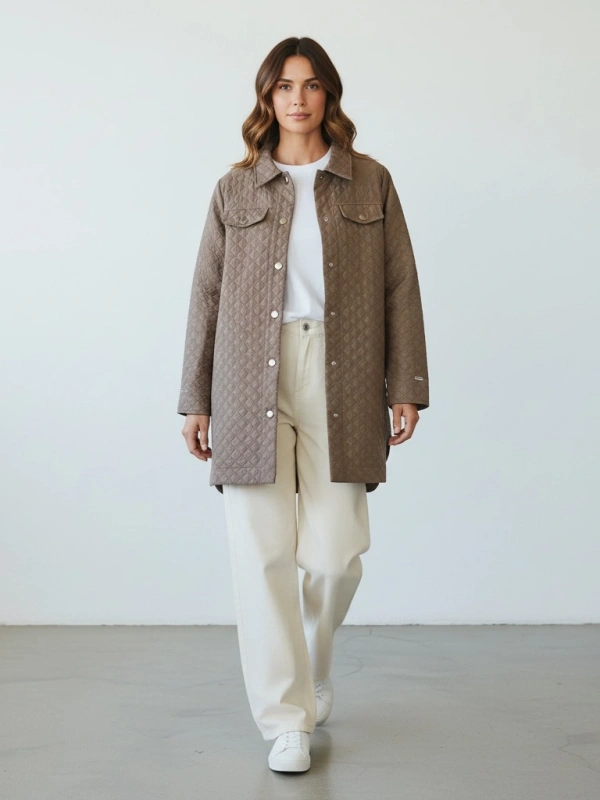 İNVEE Çıtçıt Kapamalı Kısa Kapitone Ceket - Vizon