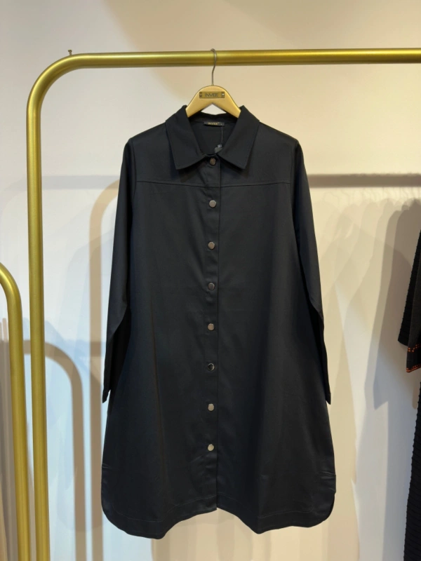 İNVEE Çıtçıt Kapamalı Mevsimilik Uzun Ceket - Siyah