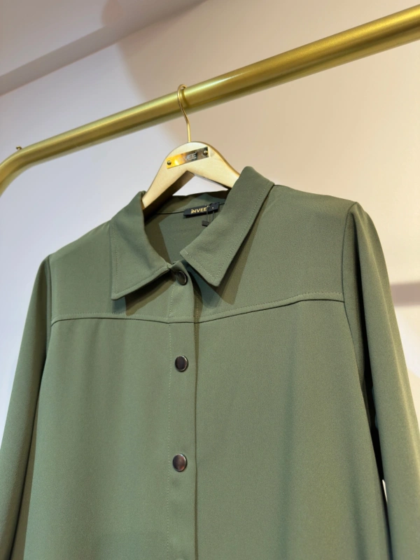 İNVEE Çıtçıt Kapamalı Mevsimilik Uzun Ceket - Haki