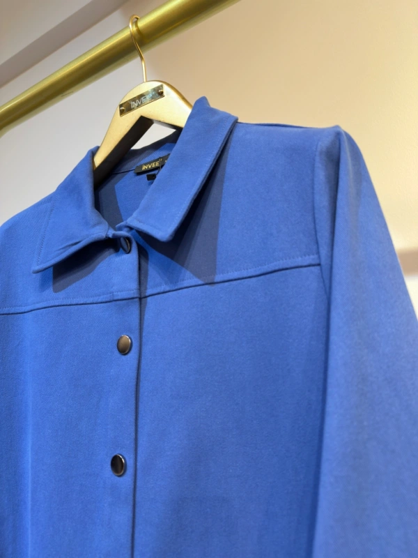 İNVEE Çıtçıt Kapamalı Mevsimilik Uzun Ceket - İndigo