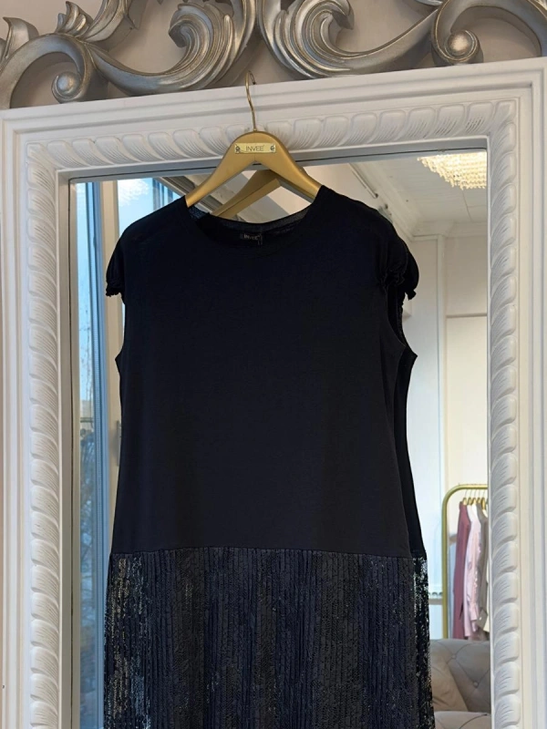 İNVEE Dantel Pliseli İç Tunik - Siyah