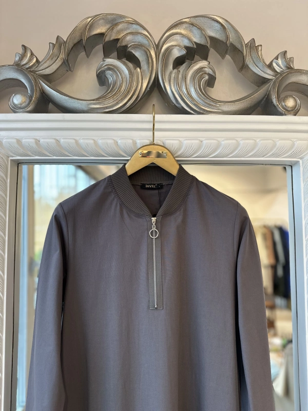 İNVEE Fermuar Detaylı Elbise - Füme