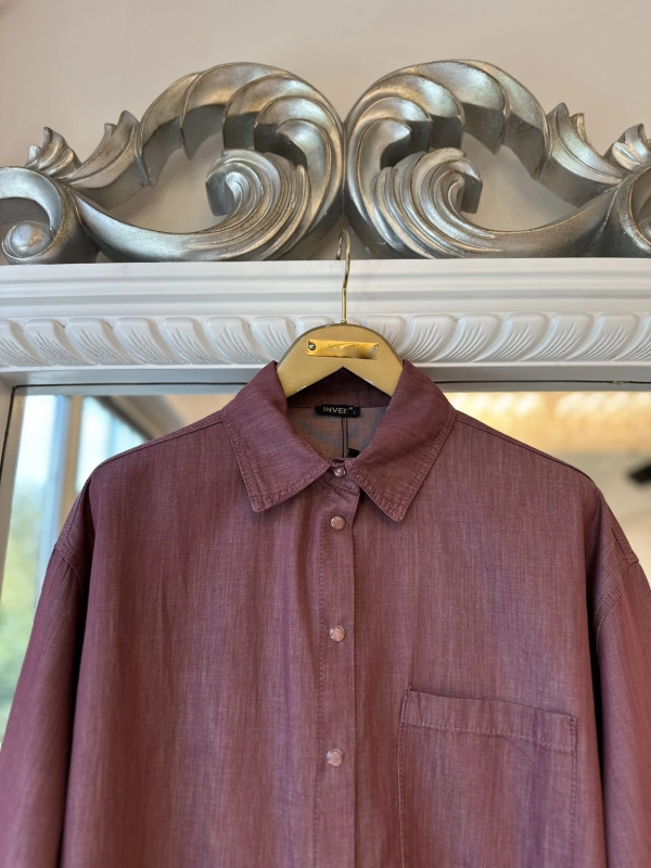 İNVEE İnce Denim Gömlek - Açık Bordo