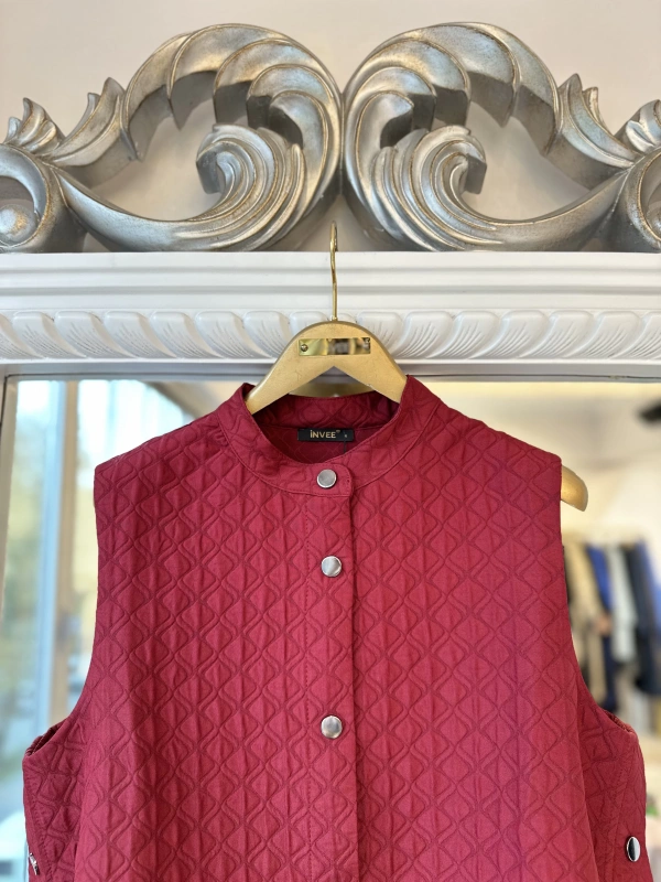 İNVEE Kapitone Uzun Yelek - Bordo