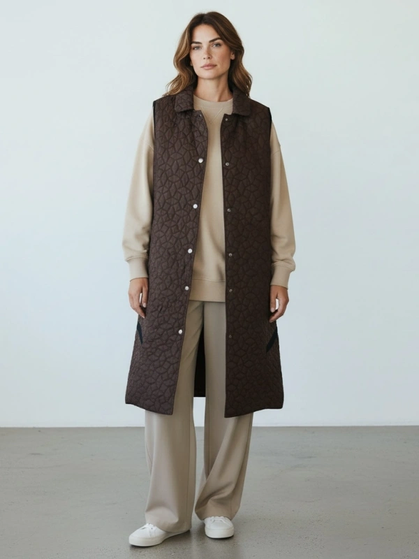 İNVEE Kapitone Uzun Yelek - Kahverengi