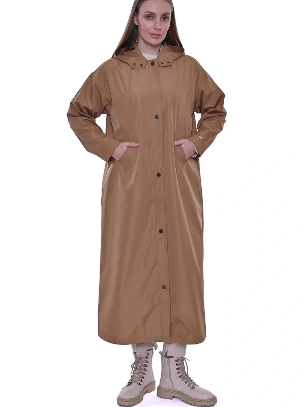 İNVEE Kapüşonlu Uzun Yağmurluk - Camel