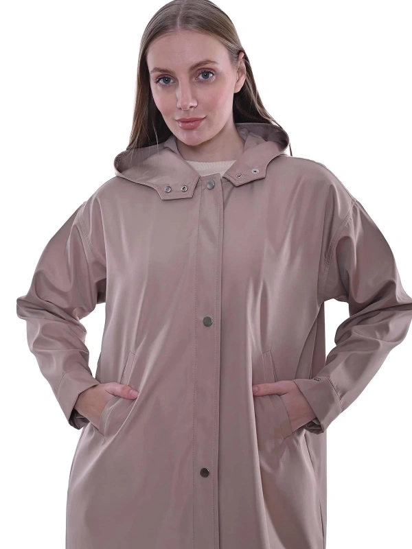 İNVEE Kapüşonlu Uzun Yağmurluk - Bej