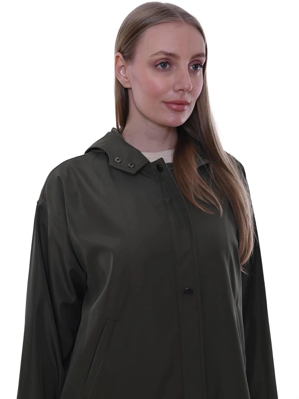 İNVEE Kapüşonlu Uzun Yağmurluk - Haki