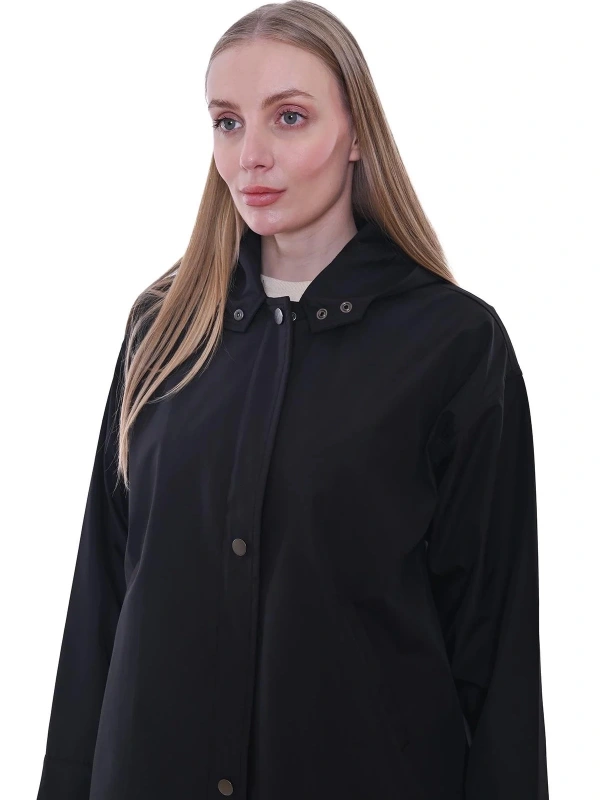 İNVEE Kapüşonlu Uzun Yağmurluk - Siyah