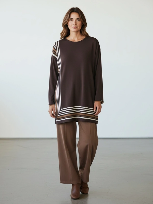 İNVEE Renk Bloklu Triko Tunik - Kahverengi