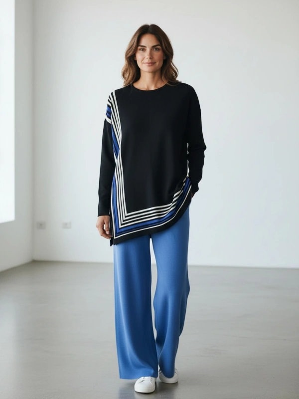 İNVEE Renk Bloklu Triko Tunik - Siyah