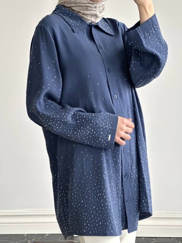 İNVEE Taş Baskılı Gömlek - İndigo