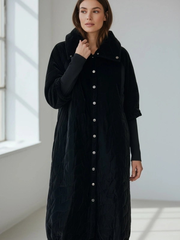 İNVEE Triko Detaylı İpek Deri Mont - Siyah